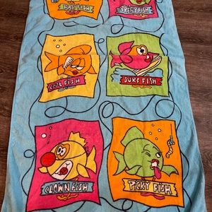 Vintage Cecil Saydah Cotton Beach Towel Rainbow Tropical Party Fish